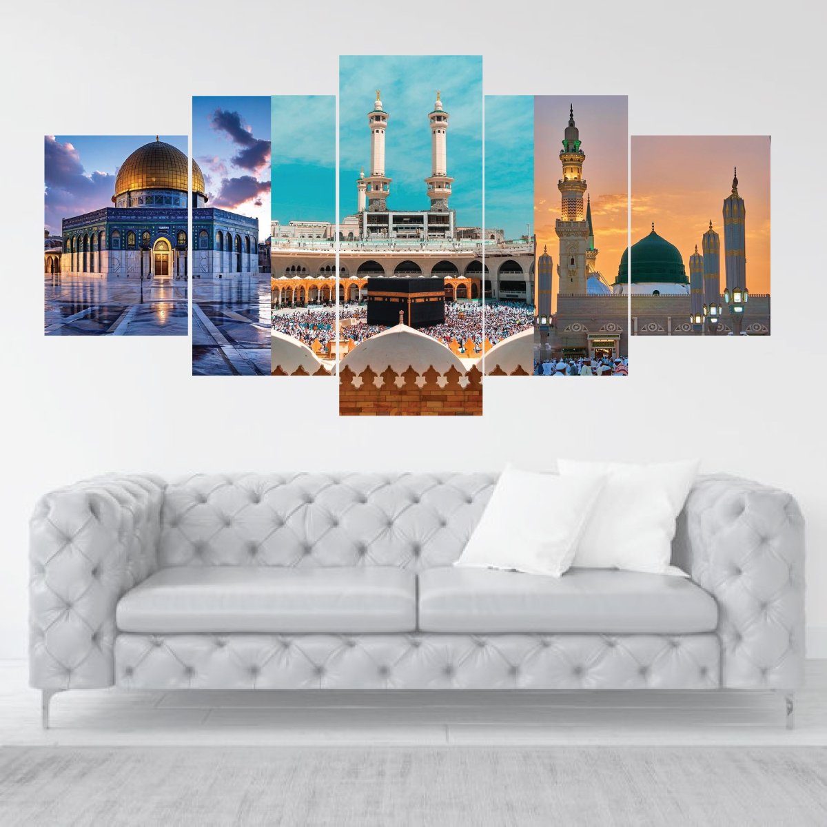 Makka Madina Al Aqsa 5 part canvas 36×18 inch